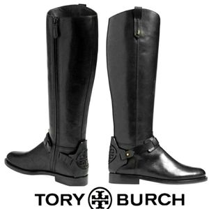 Tory Burch Black Derby Antique Leather Riding Boot
